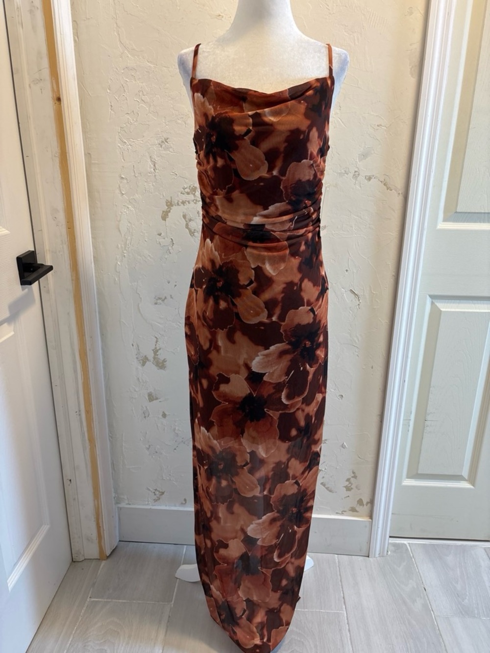 Women's  SZ L Orange and brown floral maxi Dress